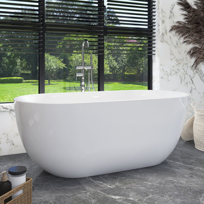 67" x31" Freestanding  Acrylic  Soaking Bathtub in Glossy White