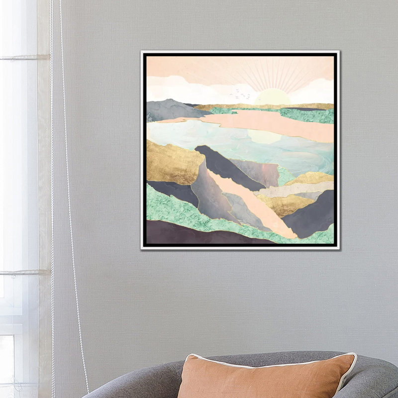 Sunrise Beach - impression d'art graphique, Pas de tapis, H 26 po x l 26 po x P 1,5 po, Toile blanche encadrée