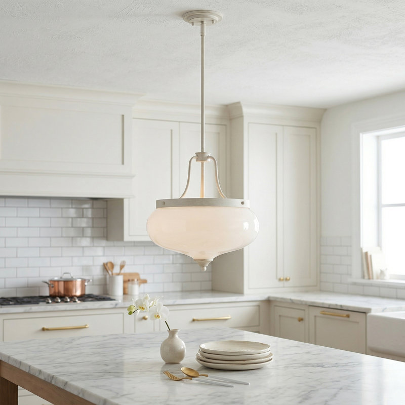 Lustre blanc rétro à 3 lumières avec abat-jour en verre givré Genesa
