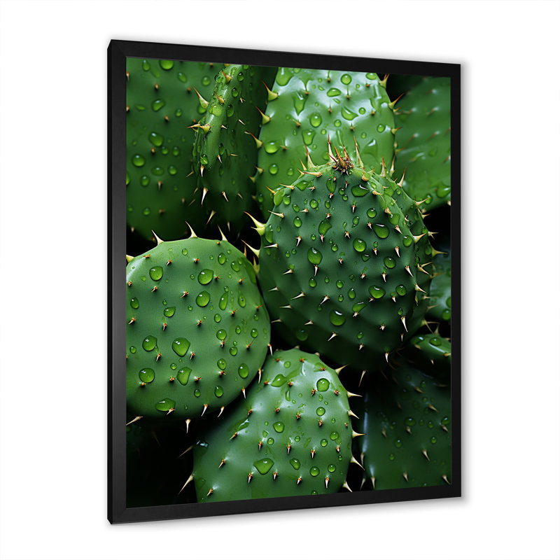 Cactus Emerald Ensemble, reproduction sur toile, Cadre simple noir, H 44 po x l 34 po x P 1,5 po
