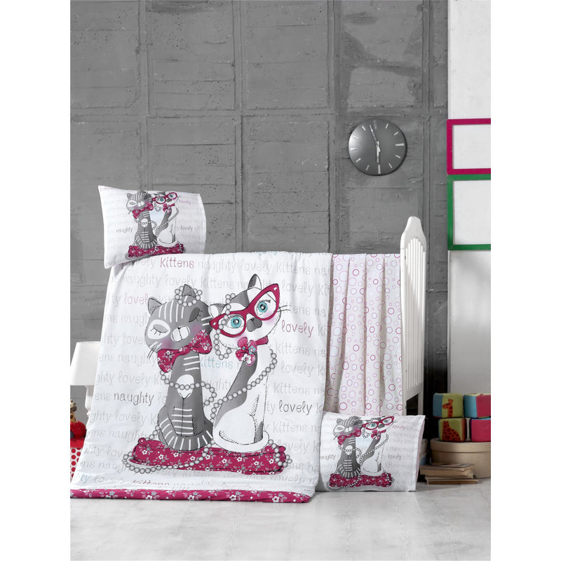 Ensemble de housse de courtepointe 100% coton de qualité supérieure Ranforce, blanc et fuchsia, 39,4 po x 59,1 po | Comprend une housse de couette, un drap plat et 2 taies d'oreiller | 145 fils, lavable à la machine, élégant et doux pour la décorati