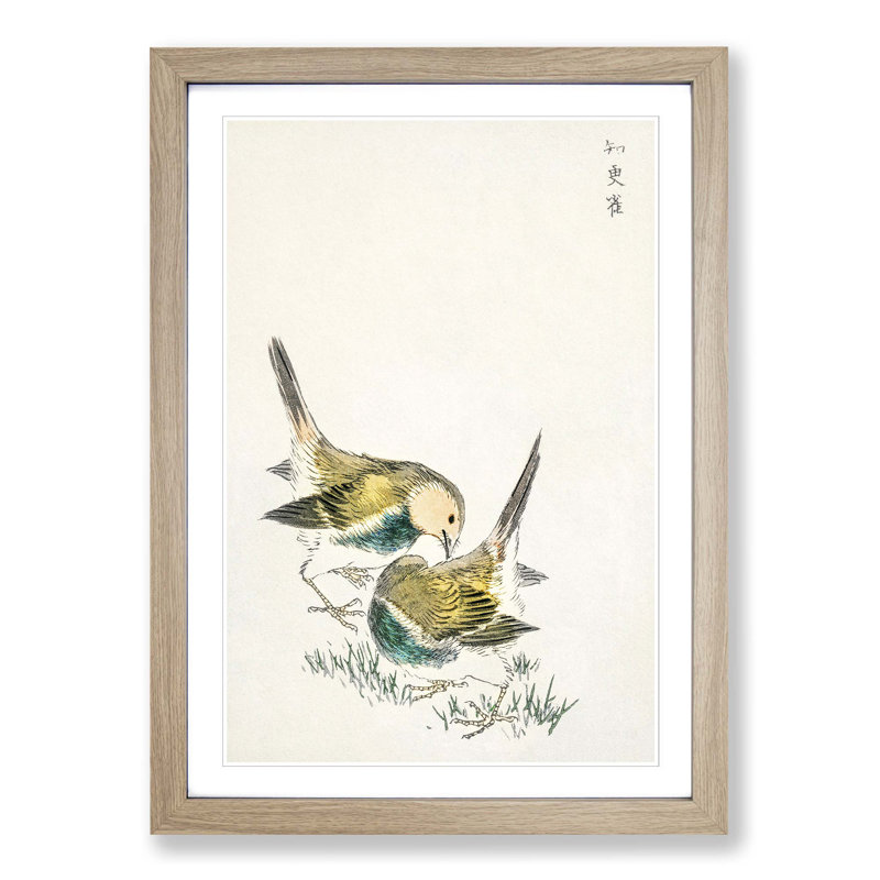 Japanese Great Tit Birds by Numata Kashu - Picture Frame Painting Print, 36cm H x 27cm W x 2cm D, Oak Framed