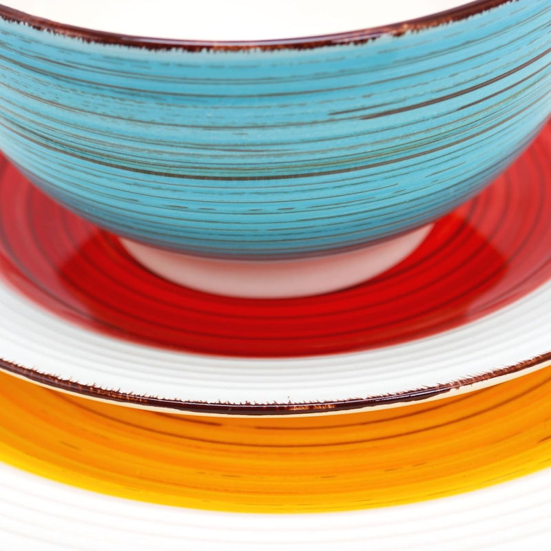 Ensemble de vaisselle en céramique 12 pièces Gibson Home - Assiettes et bols ronds colorés pour un repas et un divertissement de tous les jours