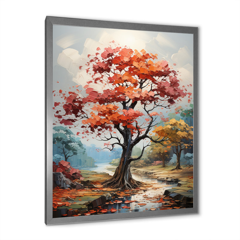 Corail brun érable majestueux érable - impression sur toile florale, H 32 po x l 16 po x P 1 po, Cadre photo gris