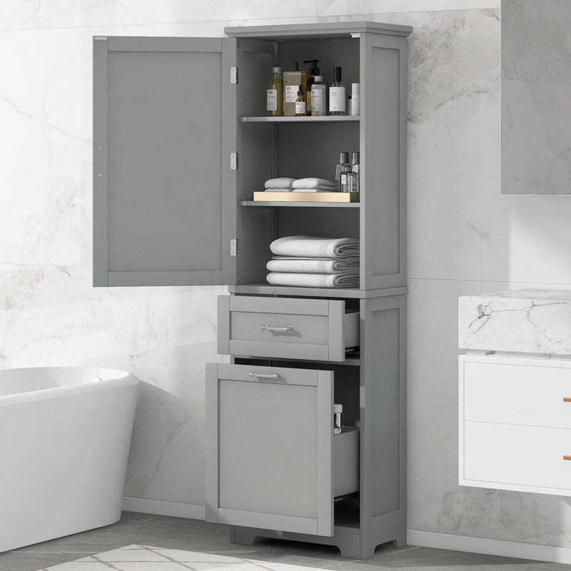 Grande armoire de rangement pour salle de bain avec tablettes réglables - Gris, Gris