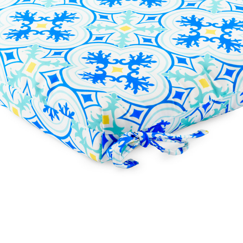 Coussin de chaise pour l'extérieur Lillian, Turquoise Porto Tile