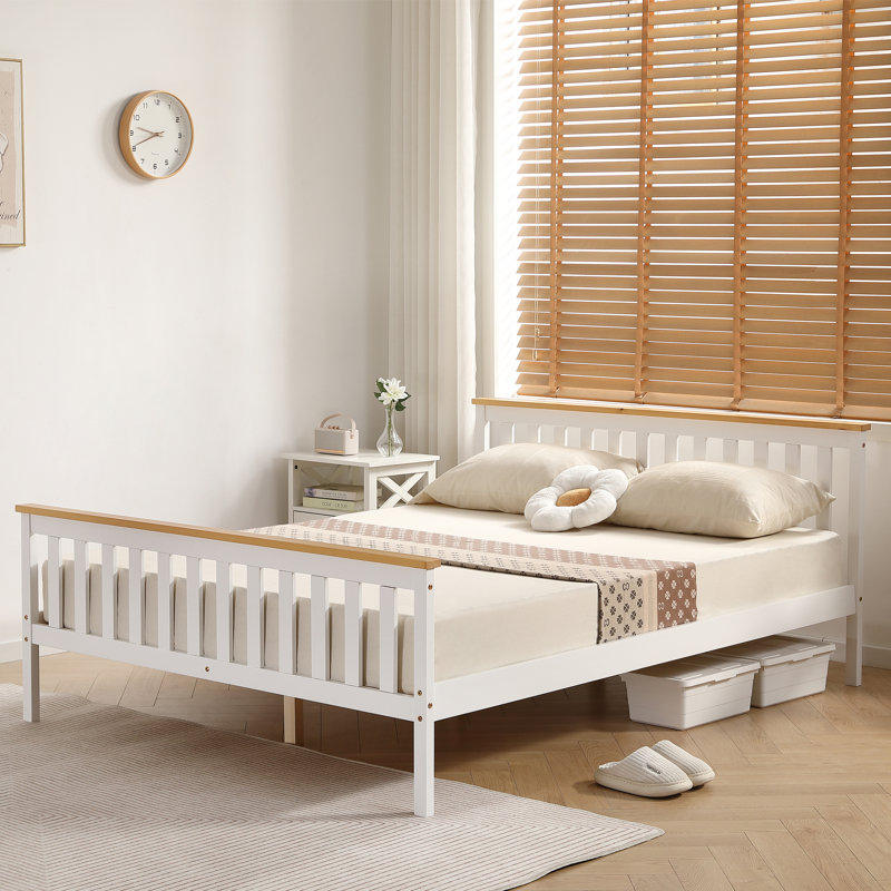 Shane Solid Wood Bed, Kingsize (5'), White/Caramel