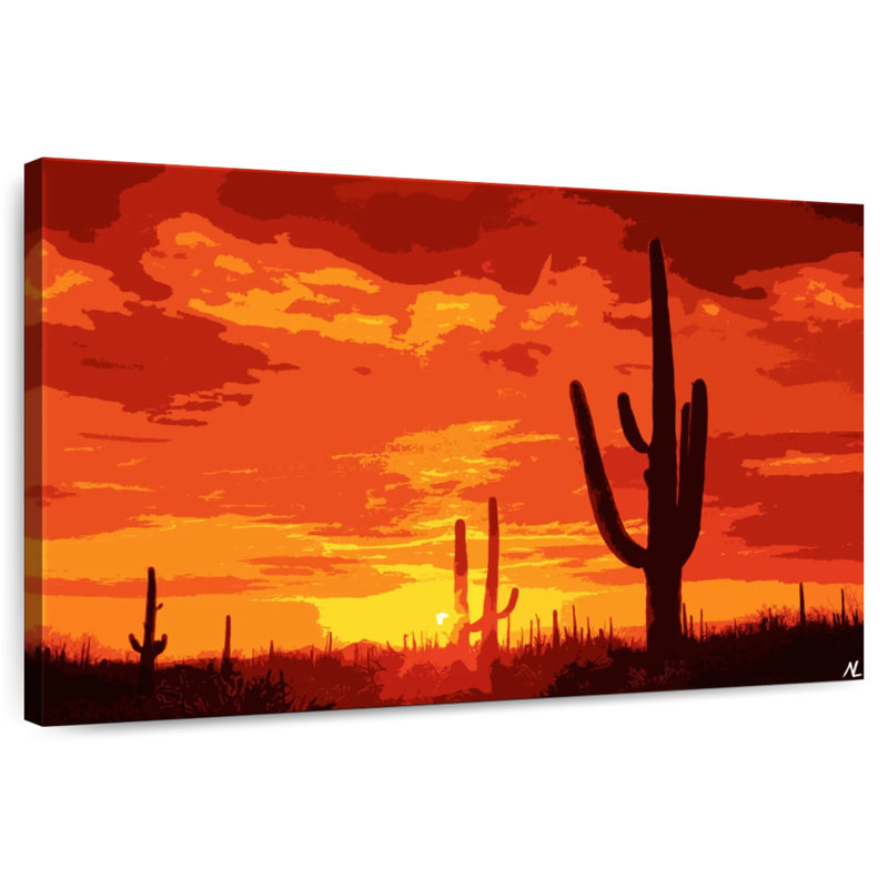 Illustration de coucher de soleil Alvord Cactus II, H 34 po x l 51 po