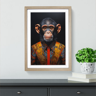 Monkey Hard Edge Painting - Single Picture Frame Print on Wood
