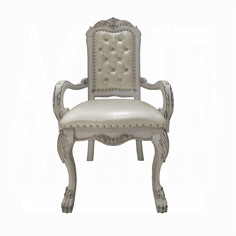 Chaise avec accoudoirs touffetée blanc os (ensemble de 2)