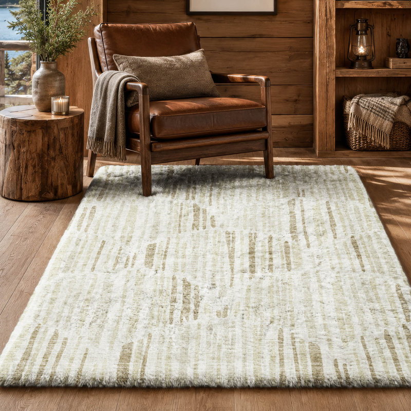 Tapis Dream Shag ADS739 Lines, lavable à la machine, de qualité supérieure, Ivoire ivoire, 10' x 14'
