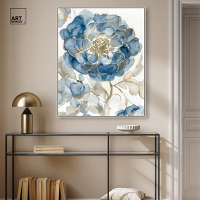 Glacier Florets I Canvas Print Blue Floral Wall Art by Art Remedy, Silver Frame, 30 x 36