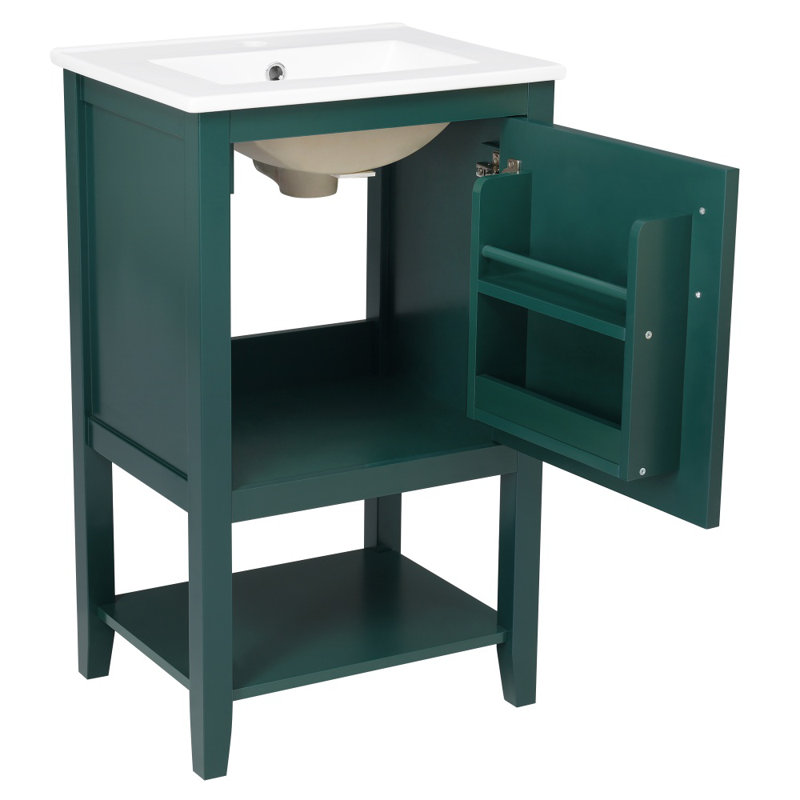 Meuble-lavabo de 20 po avec lavabo, armoire de salle de bain avec porte à fermeture douce, support de rangement et tablette ouverte