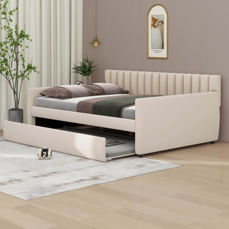 Lit de jour rembourré avec lit gigogne Hsieh, Beige