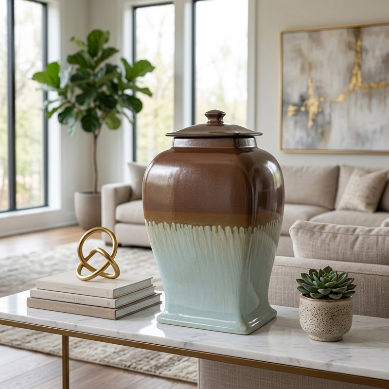 Townsend Handmade Stoneware Jar, 20" H x 8" W x 12" D, Brown & Blue