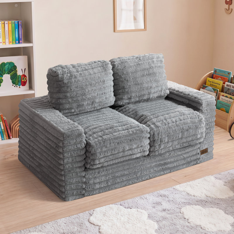 Fauteuil à billes convertible pour enfants, Polyester gris, 13.7*41.3*19.6