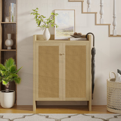 Armoire à chaussures haute en rotin avec portes, tablettes réglables à 6 niveaux pour l'entrée, le couloir et le rangement du salon