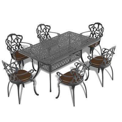 Table de salle à manger en fonte d'aluminium - Noir, forme rectangulaire, trou de parasol, capacité de 160 lb, résistance en l 35,68 po x l 58,44 po, résistance aux intempéries, 6