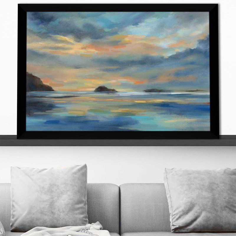 " Pacific Sunset ", 27.5" H x 39.5" W x 0.75" D, Black Framed