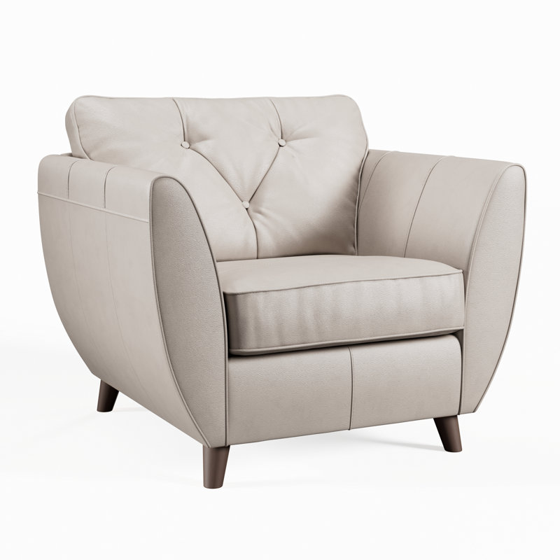 Marylin Leather Armchair, Cloud Grey, Dark Wood