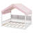 Floor House-Shaped Wooden Daybed With Fence, Shelves And LED Light-1038238368
