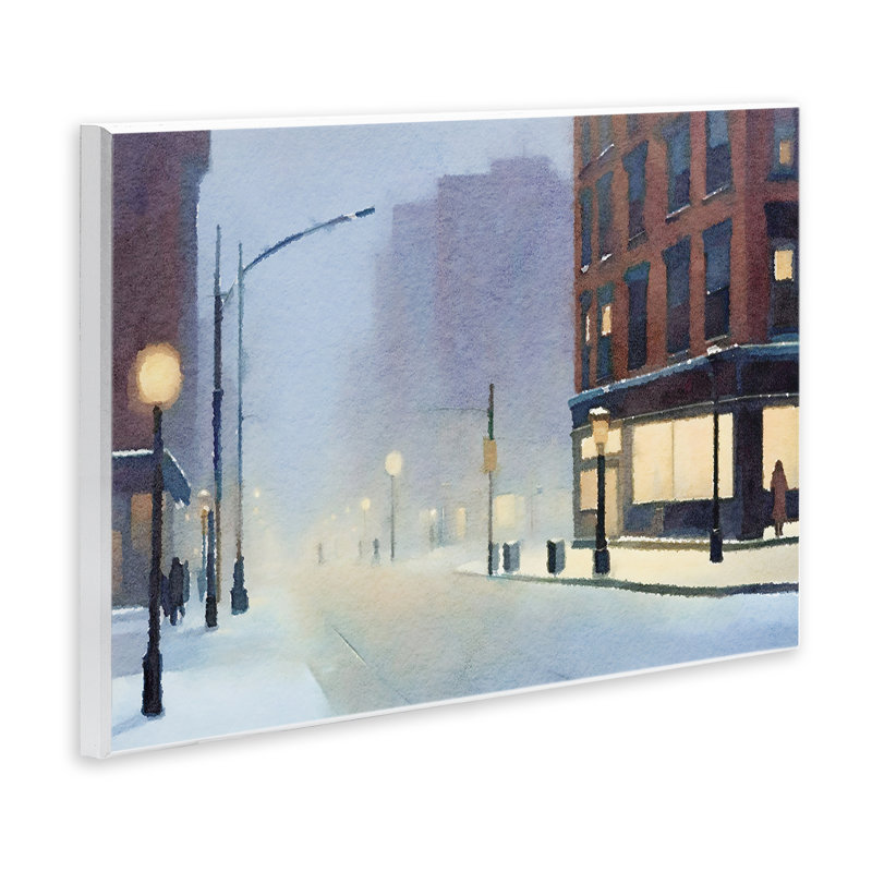 «Misty Winter City Street», art mural sur bois par Noah Bay, H 10 po x l 15 po