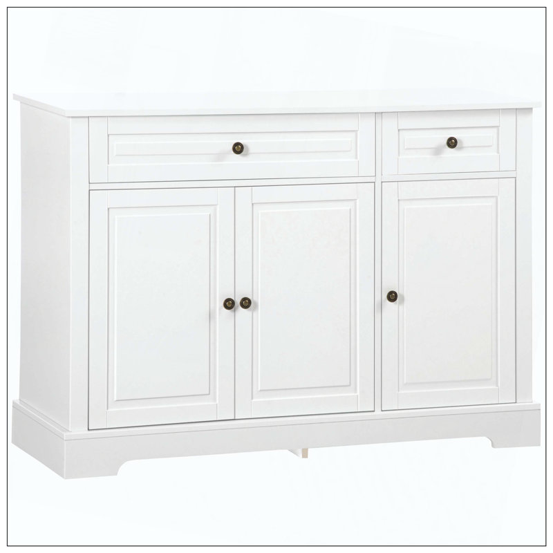 Buffet 2 portes à poignée carrée en bois massif, Blanc