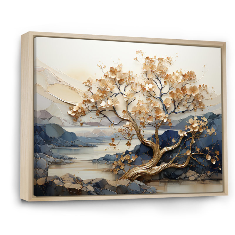 «Gilded Beauty Maple Tree I», art mural sur toile érable, Cadre naturel flottant, H 30 po x l 40 po x P 1,5 po