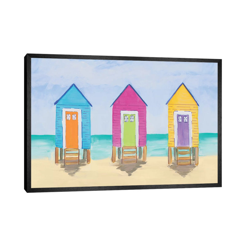 Beach Shacks by Julie Derice - Painting on Canvas, 66.04 cm H x 45.72 cm W, Black Framed Canvas
