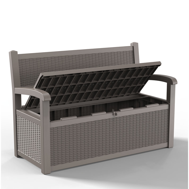 75 Gal Resin Rattan Lockable Outdoor Storage Bench For Patio, Garden, Porch - Weather-Resistant, Uv-Protected, Hidden Storage