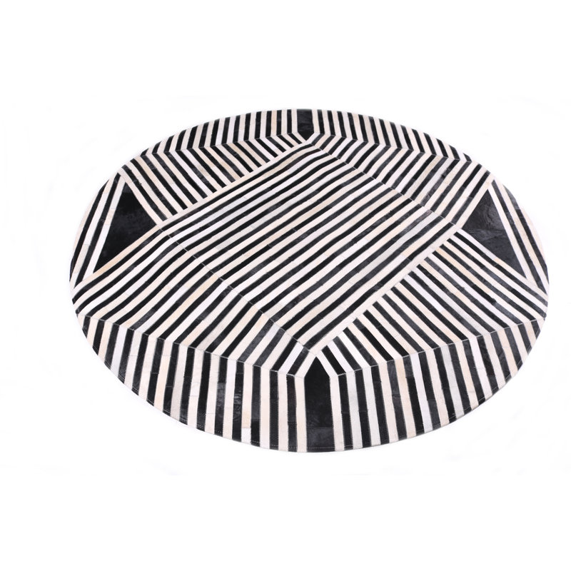 Tapis géométrique rond noir et blanc Patchwork - PCH354, Rond 10pi