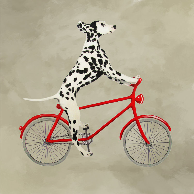 Dalmatien sur vélo par Coco de Paris - impression sur toile tendue, H 36 po x l 36 po, Cadre photo noyer, Oui