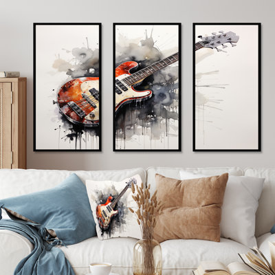 «Brown Charcoal Guitare», art mural musique
