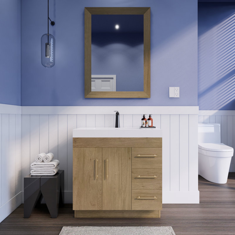 Lorre 36 " W Freestanding Standard Single Vanity Bathroom Vanity With Acrylic Top, White Oak