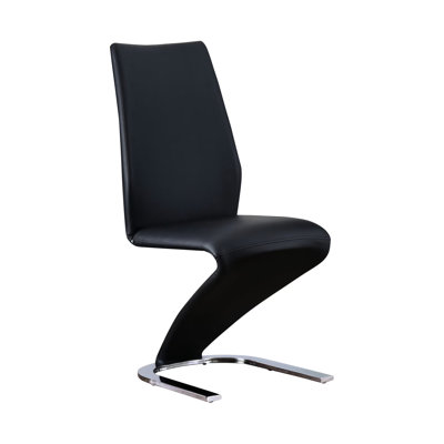 Contemporary Side Dining Chairs Of 2, Black With Finish And Z-Shaped Chair Base Modern Seat Metal For Home