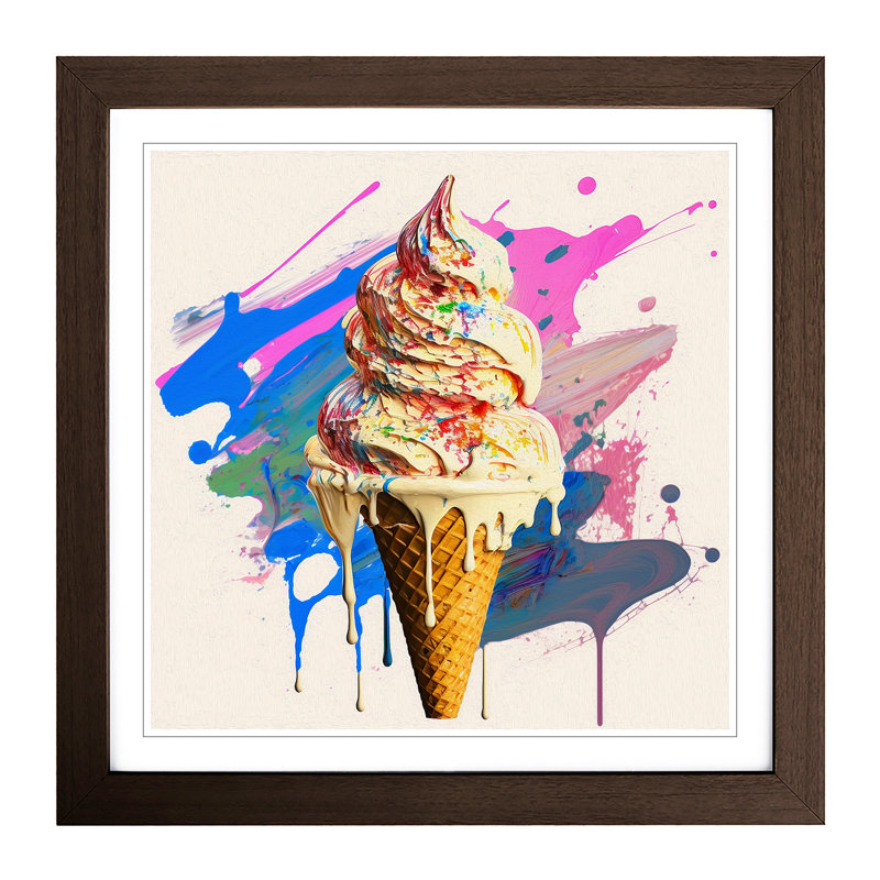 Ice Cream Gestural 1 Piece Single Picture Frame Wall Art, Walnut