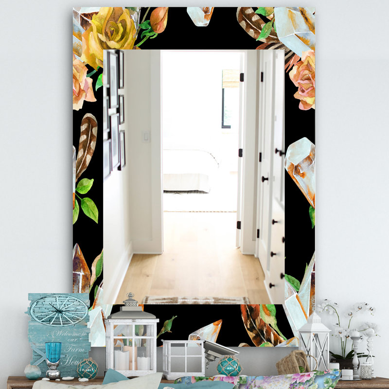 Miroir mural 28 fleurs obsidian, H 39,4 po x l 29,5 po