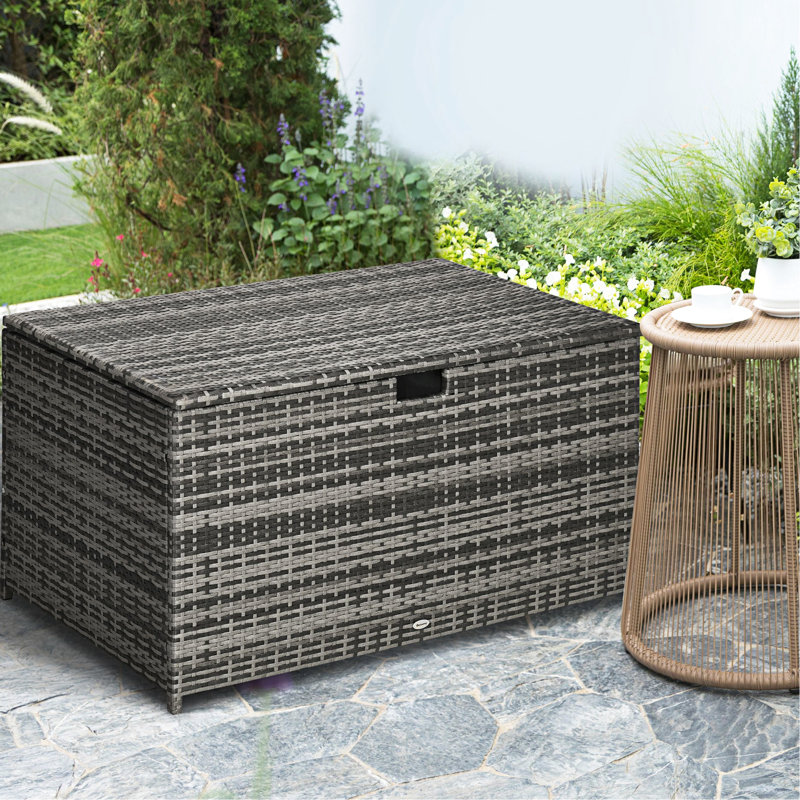 Boîte de rangement gris foncé, 113 gallons. Boîte d'extérieur. Imperméable. Garde les fournitures de piscine et les outils de jardin en sécurité. Gris, ranger les outils, les fournitures. Résistant aux chocs