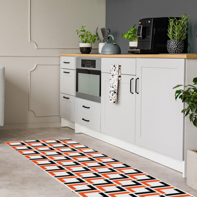 Tapis de couloir géométrique blanc / noir / orange