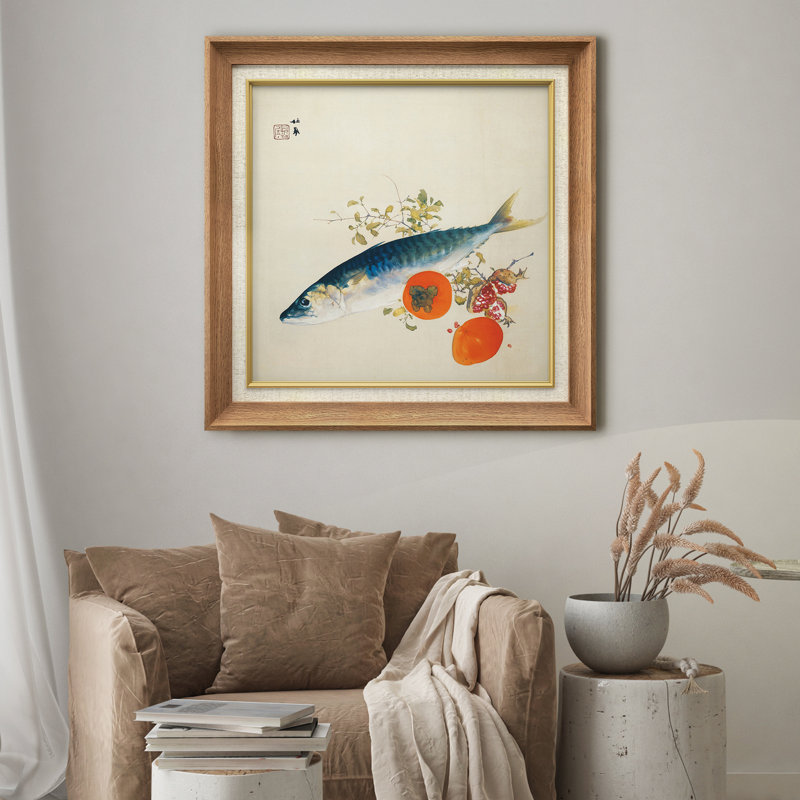 Œuvre japonaise, persimmon, art japonais, H 26 po x l 26 po x P 1,5 po, Cadre naturel de qualité supérieure