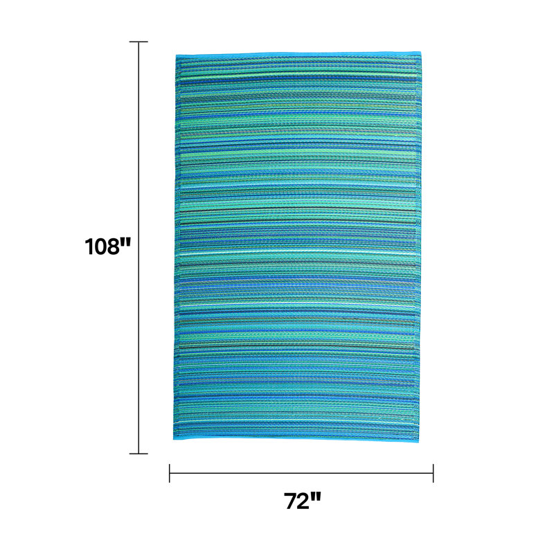 Outdoor Rug Plastic Straw Rug Waterproof Patio Amyree, Rectangle 6' x 9', Cancun - Turquoise & Moss Green