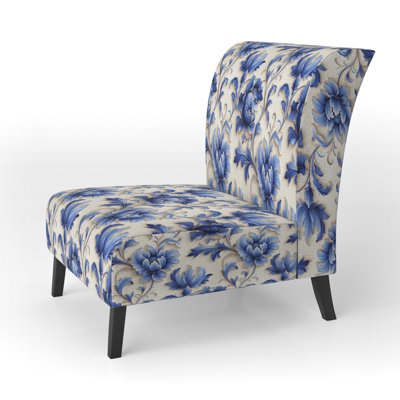 Motif ornemental bleu cobalt motif victorien - Fauteuil de chambre rembourré de style campagnard, fauteuil d'appoint bleu