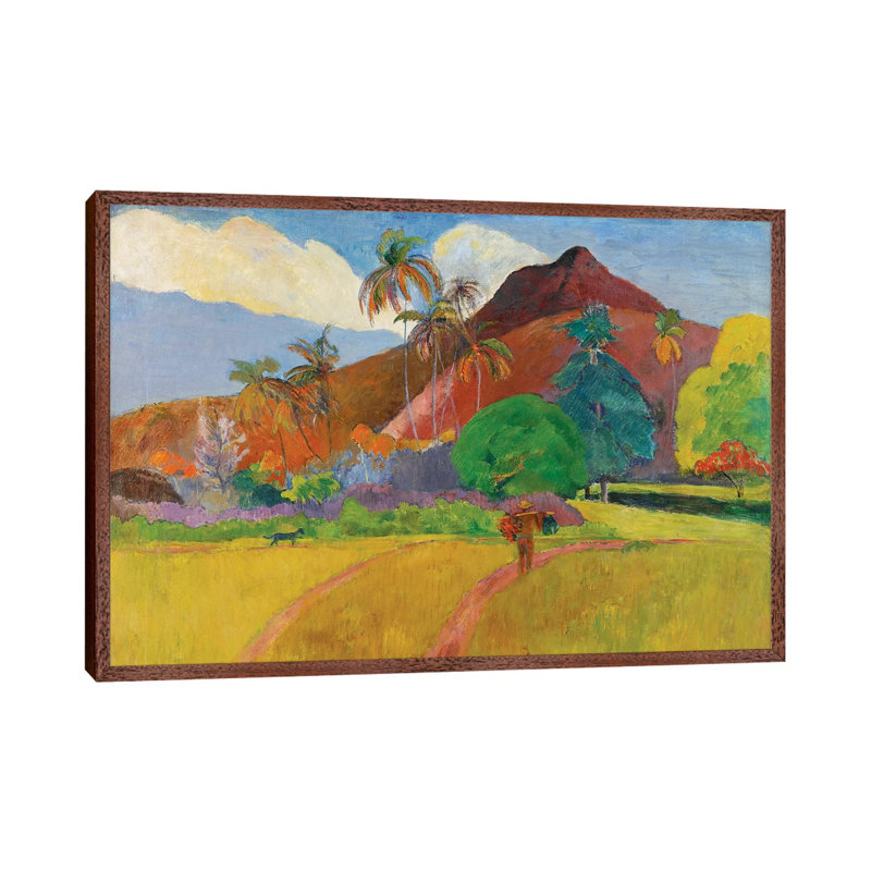 Tahitian Landscape, 1891 by Paul Gauguin - Painting on Canvas, Classic Brown Wood Framed, 45.72cm H x 66.04cm W x 3.81cm D