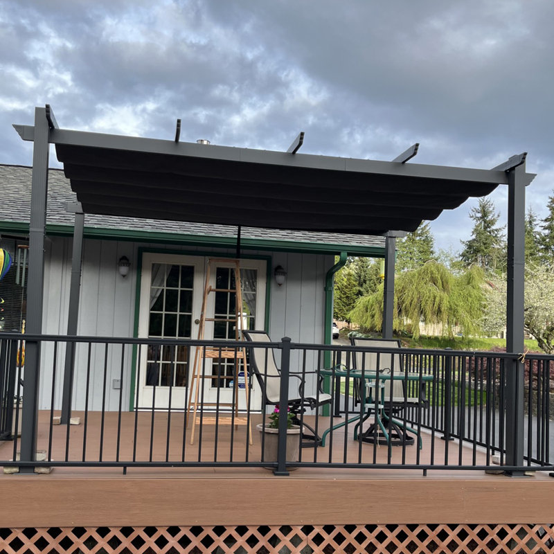 Pergola en aluminium avec auvent, Gris, H 8 pi x l 13 pi x P 11 pi