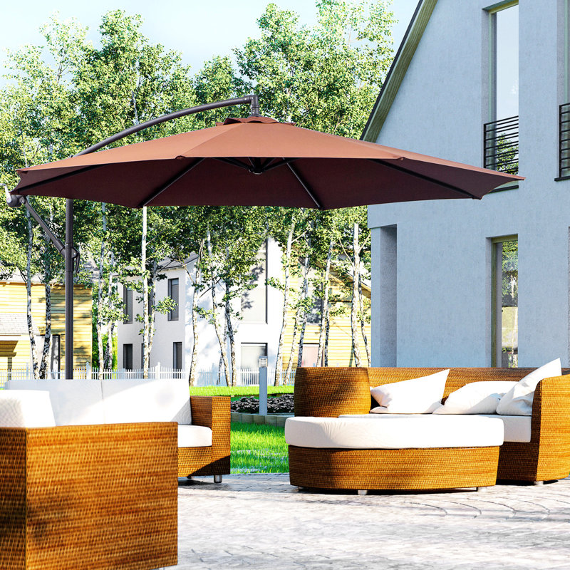Parasol de patio en porte-à-faux 10 pi 10 pi, avec abat-jour réglable à 360 °, support de base, enseigne maîtresse brune