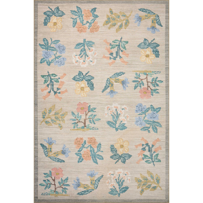 Navy Floral Synthetic 3'-9" x 5'-6" Area Rug