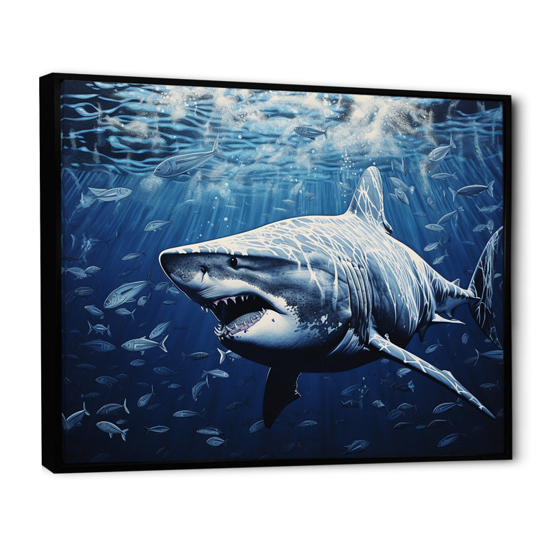 " Bull Shark Depths Photography ", 12" H x 20" W x 1" D, Black Floater Framed