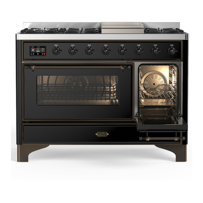 Majestic III Series 48 Inch Dual Fuel Range with 5 Sealed Burners, Griddle, Frenchtop in Matte Graphite (Liquid Propane, Burnished Trim)