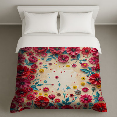 Housses de couette bouquet de fleurs rouges et roses