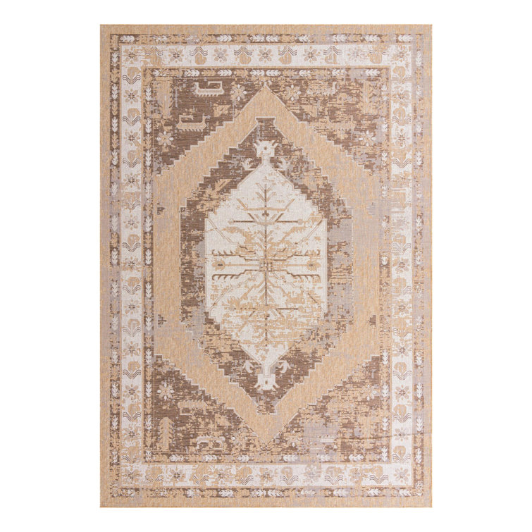 Oriental Machine Woven Polypropylene Indoor / Outdoor Area Rug in Natural